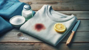 Citron et sel pour nettoyer une tache de sans sur un vetement