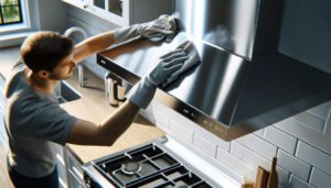 Personne entrain de nettoyer une hotte en inox