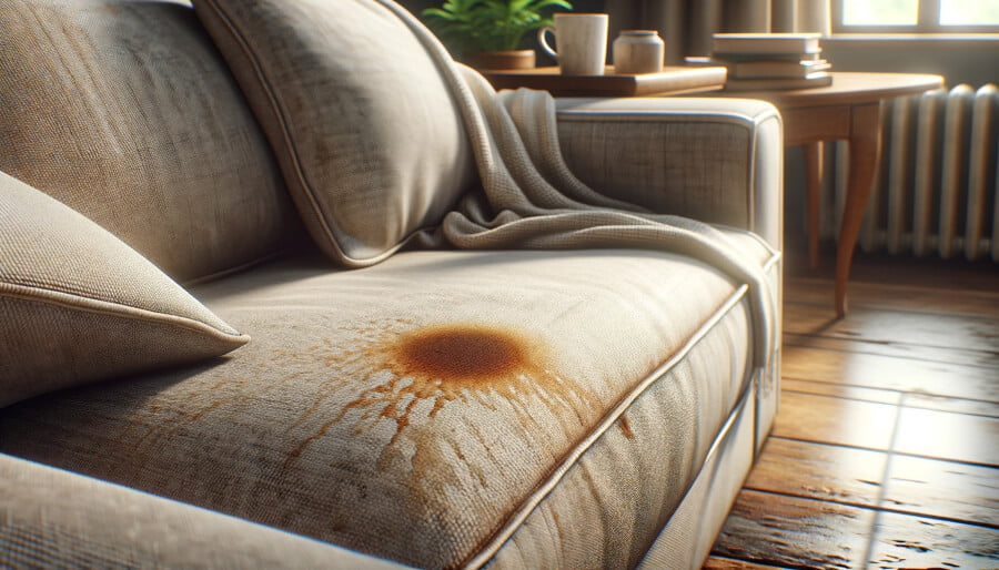 Tache de café sur un canapé en tissu