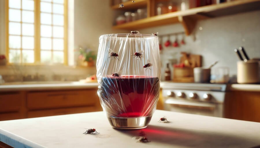Verre de vin rouge pour éliminer les moucherons de la maison