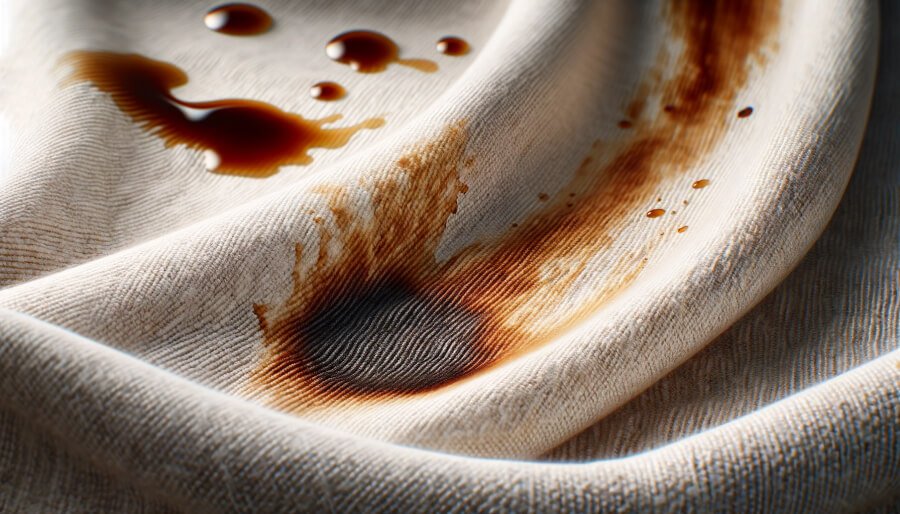 Une tache de café sur un vêtement en coton