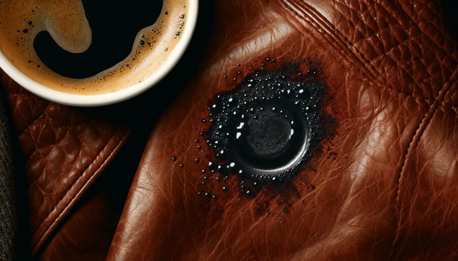 Une tache de café sur un vêtement en cuir