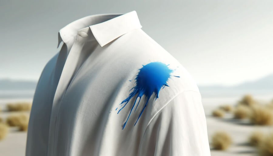 Une tache de peinture bleue sur une chemise blanche