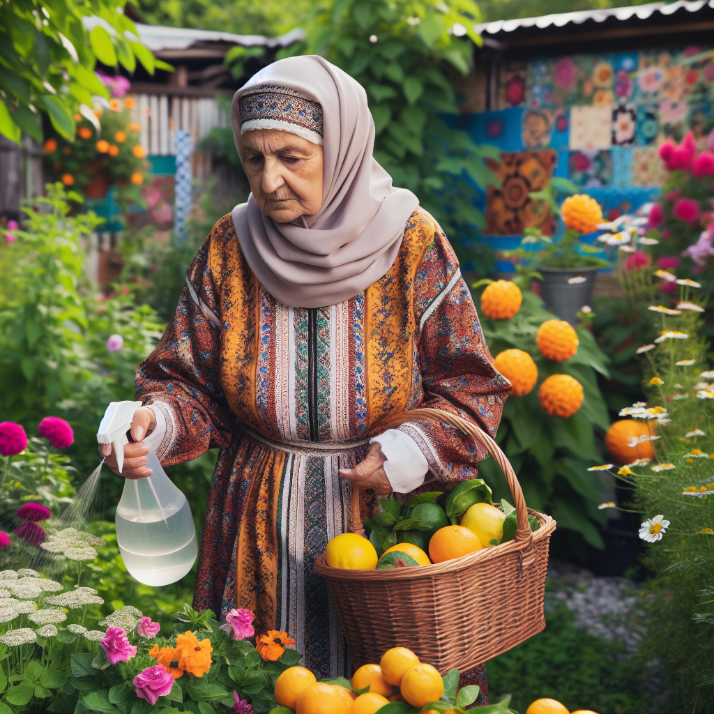 Grand-mère utilisant des remèdes naturels pour chasser les chats de son jardin