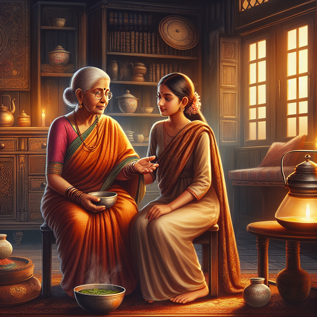 Une grand-mère offrant des remèdes traditionnels pour soulager les malaises vagaux à sa petite-fille.