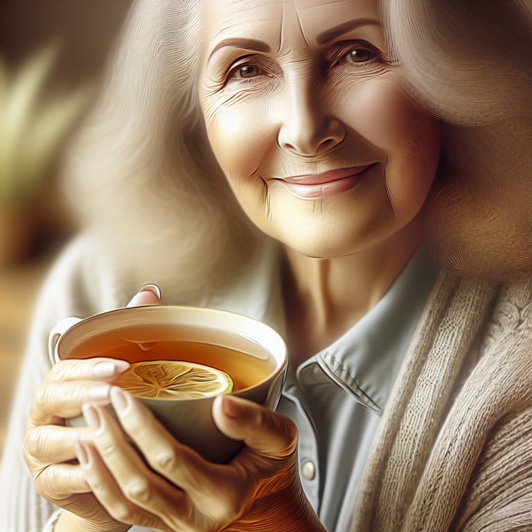 Grand-mère tenant une tasse de thé avec du miel et du citron
