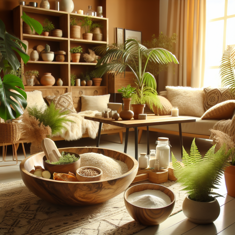 Un salon accueillant et sec avec des plantes et des bols de riz et de vinaigre pour lutter contre l'humidité