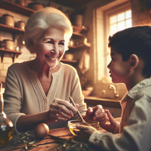 Mamie utilisant de l'huile d'olive en remède maison