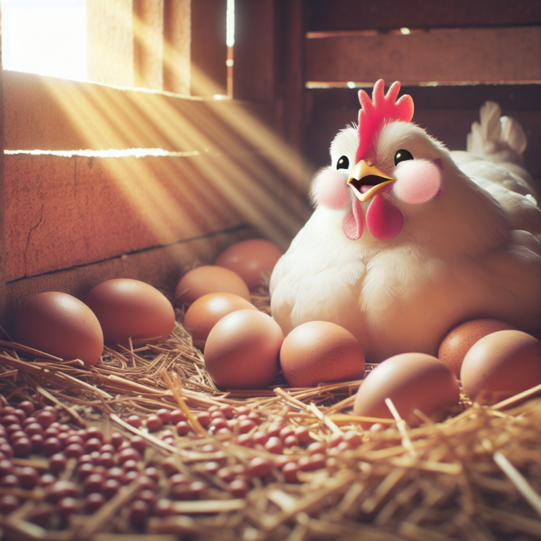 Poule heureuse en train de pondre dans un poulailler bien entretenu