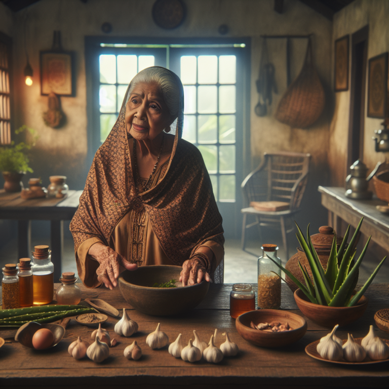 Une grand-mère donnant des remèdes maison pour les hémorroïdes dans une cuisine confortable