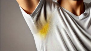 Un vêtement avec des taches de transpiration incrustées