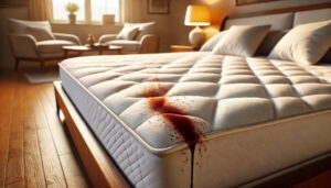 Une tache de sang sur un matelas