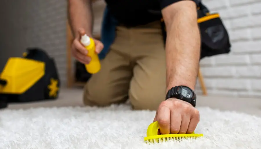 Un homme entrain de nettoyer son tapis