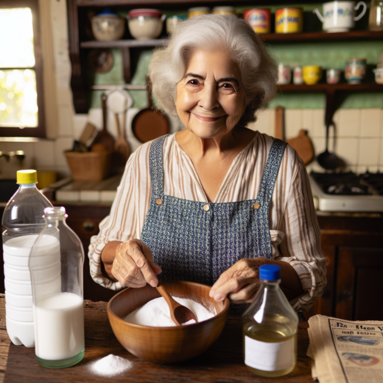 Une grand-mère utilisant du bicarbonate de soude et du vinaigre pour déboucher les toilettes