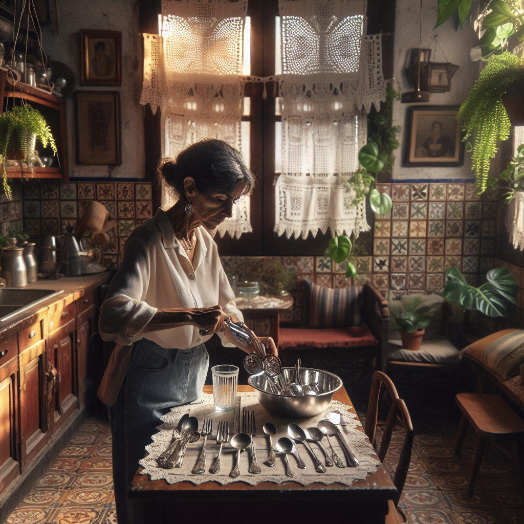 Grand-mère nettoyant de l'argenterie avec des remèdes maison naturels