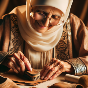 Une grand-mère utilisant des méthodes traditionnelles pour nettoyer le daim