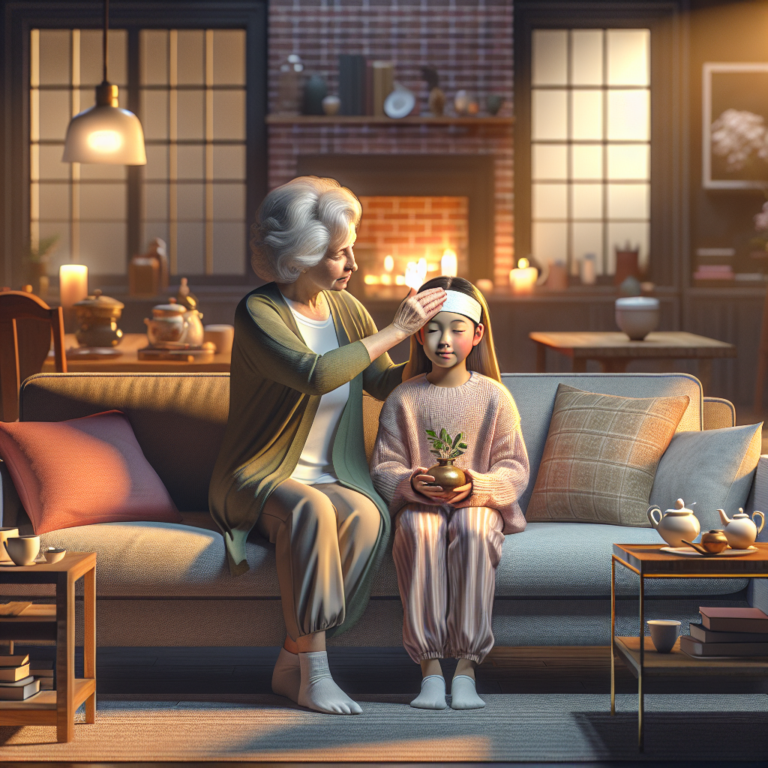 Grand-mère utilisant une compresse d'herbes pour apaiser une migraine