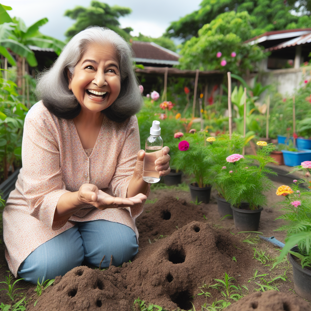 Grand-mère montrant des méthodes naturelles pour repousser les taupes du jardin