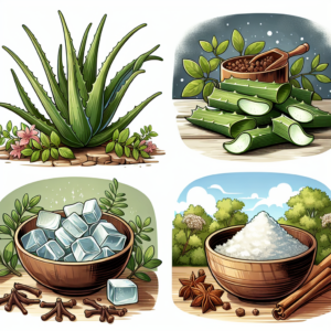 Illustration montrant des plantes et ingrédients naturels utilisés pour l'hygiène intime féminine.