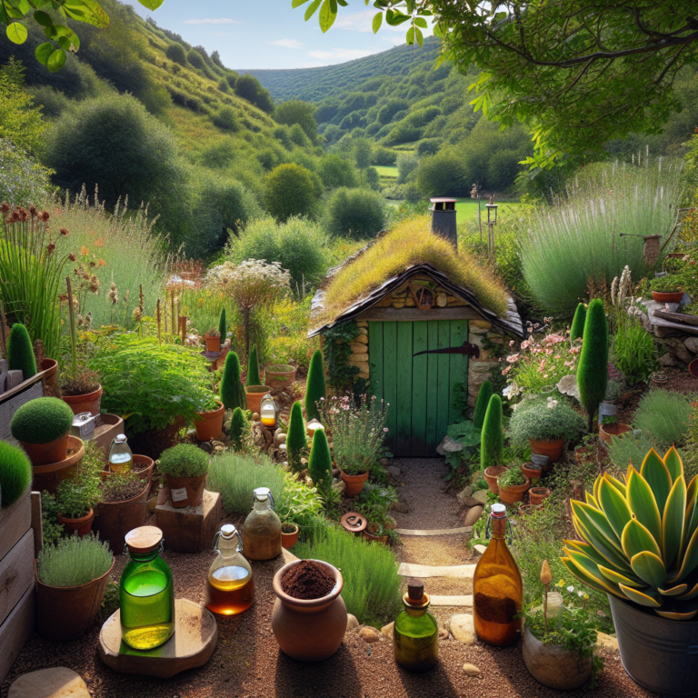 Jardin à la campagne avec remèdes maison pour repousser les taupes.