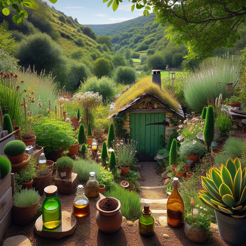 Jardin à la campagne avec remèdes maison pour repousser les taupes.