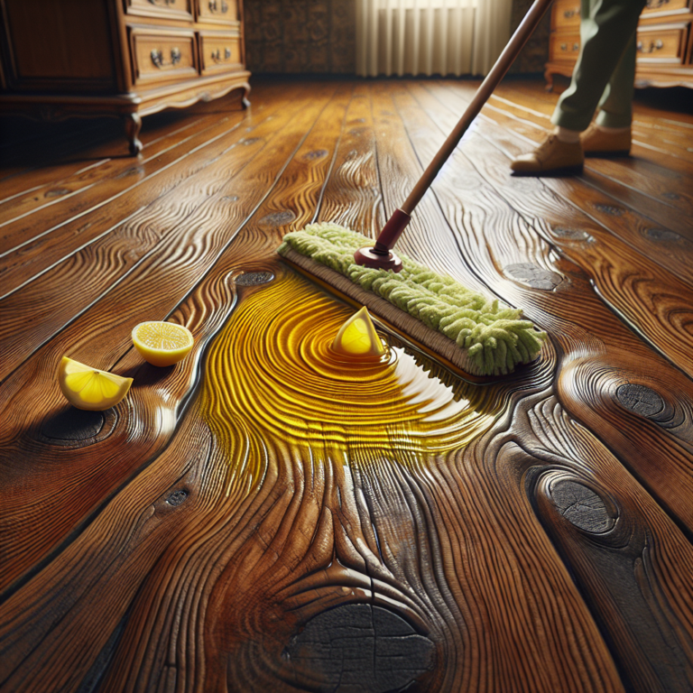 Un parquet en bois vintage nettoyé avec un mélange naturel d'huile d'olive et de citron.