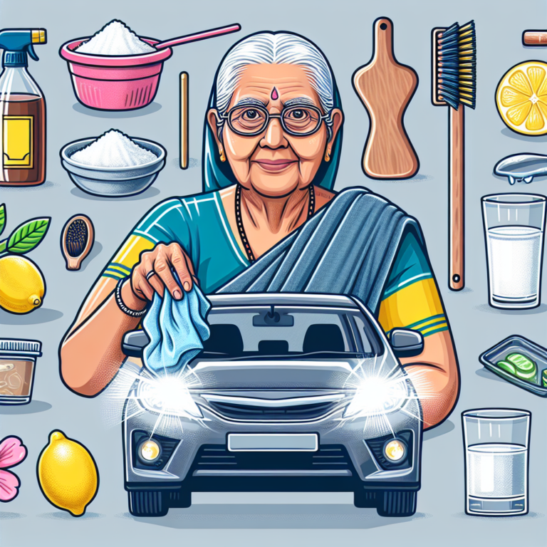 Une grand-mère nettoyant les phares de voiture avec des produits ménagers