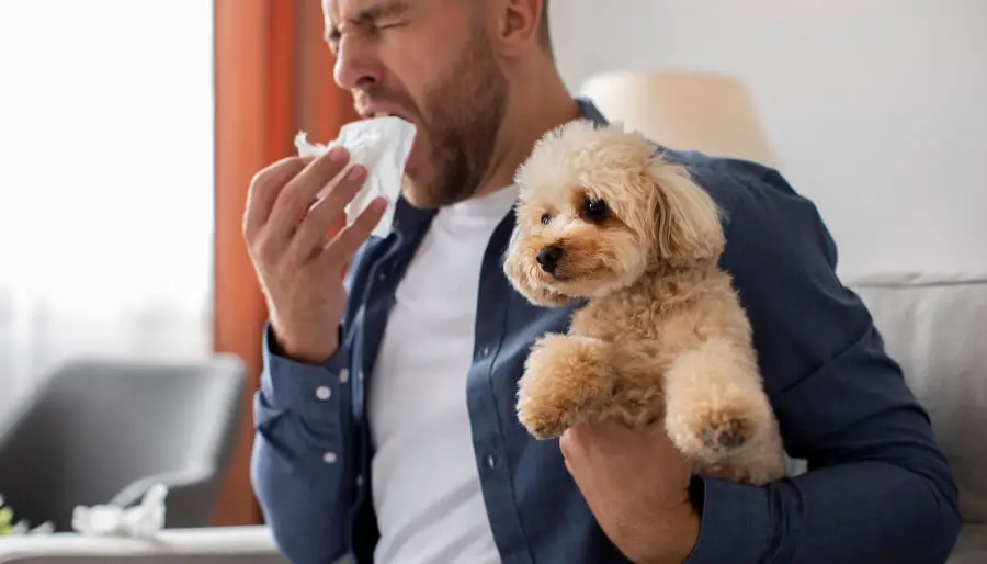 Un homme déranger par les odeurs de chien