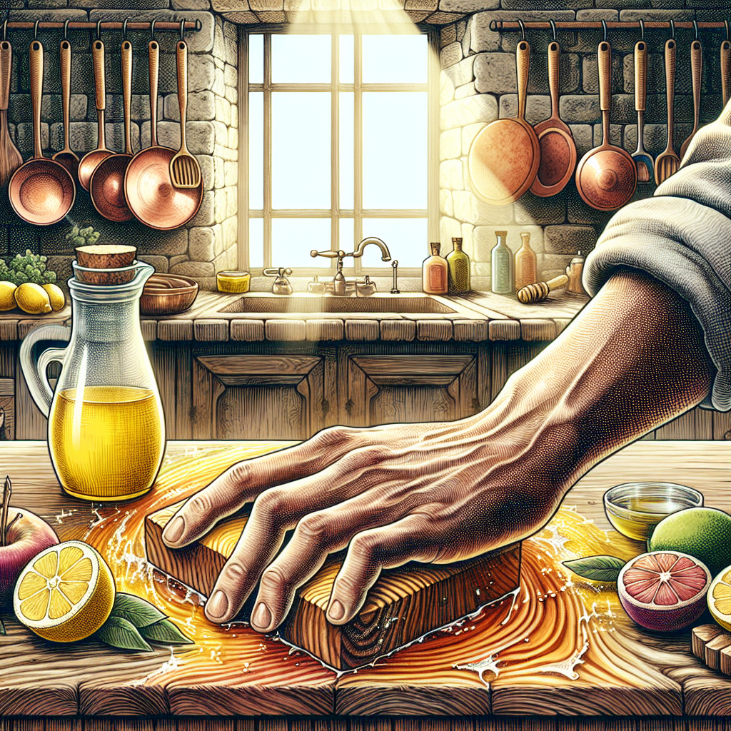 Main utilisant des remèdes naturels pour polir une table en bois