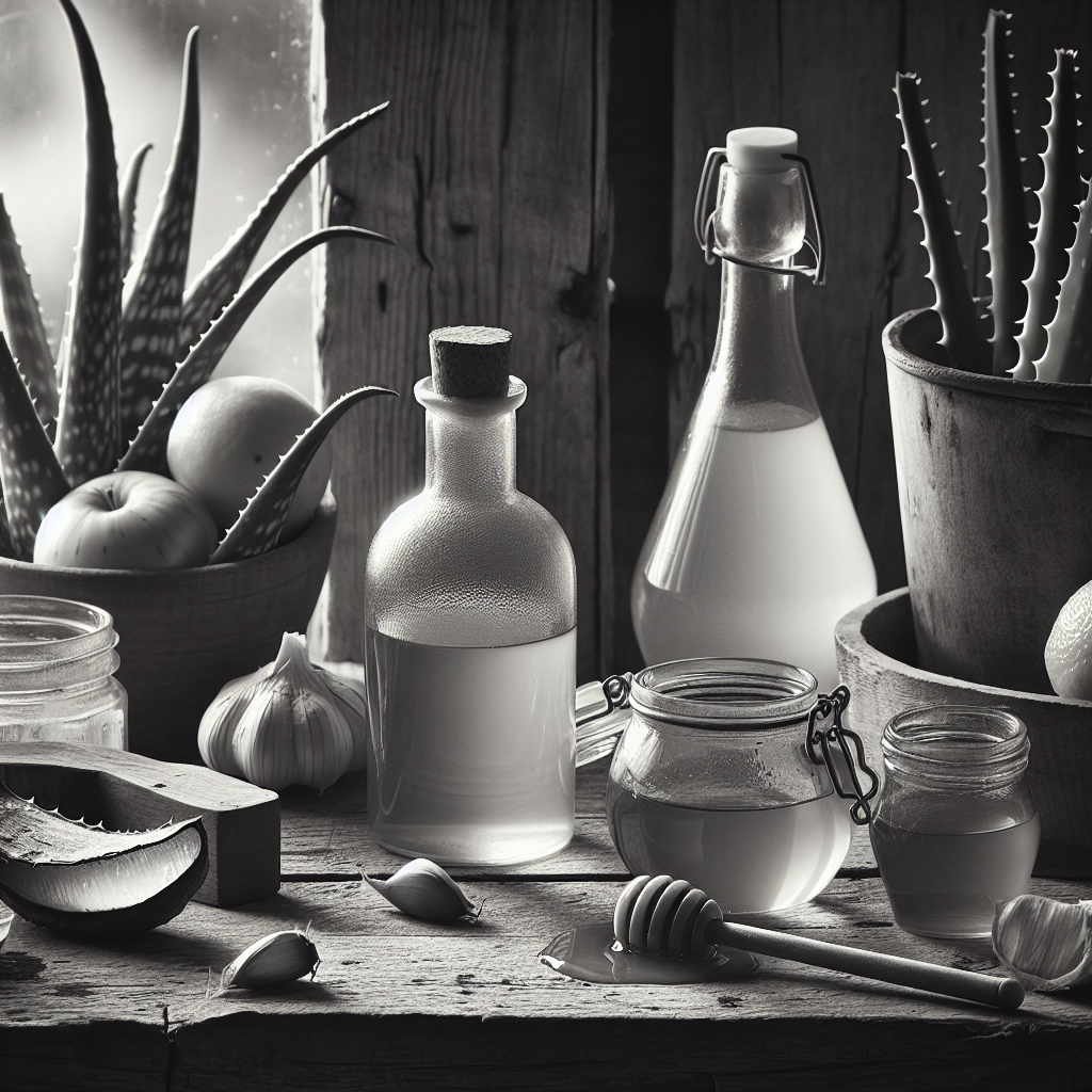 Remèdes naturels pour soigner les dartres : huile de coco, aloe vera, vinaigre de cidre, miel, ail et citron.