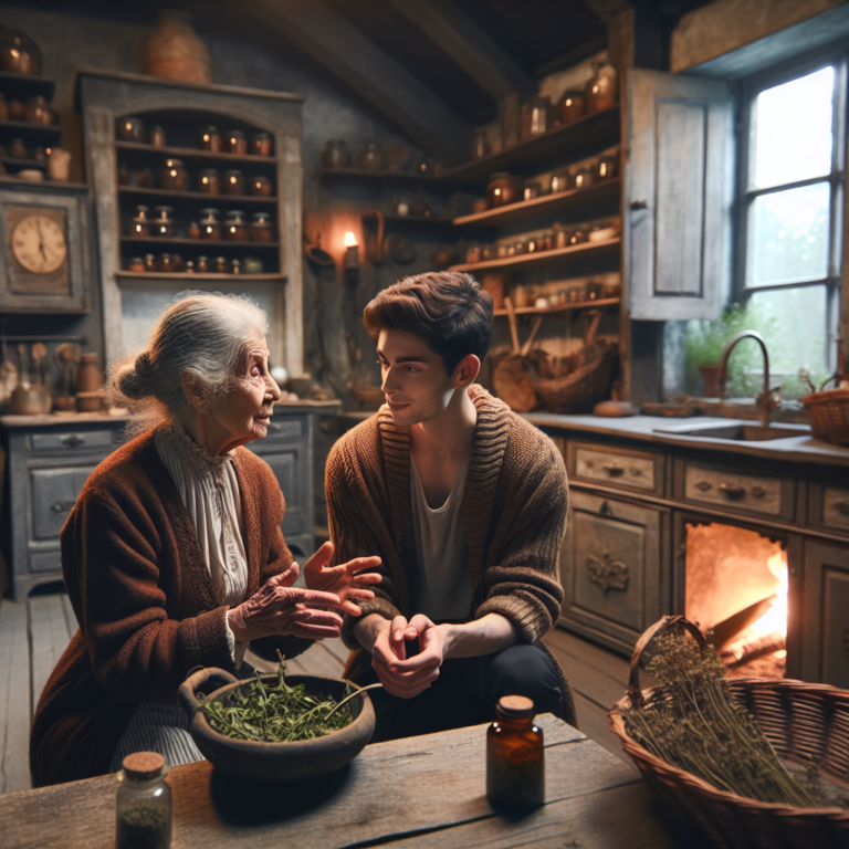 Une grand-mère montrant un remède naturel pour réduire la poitrine