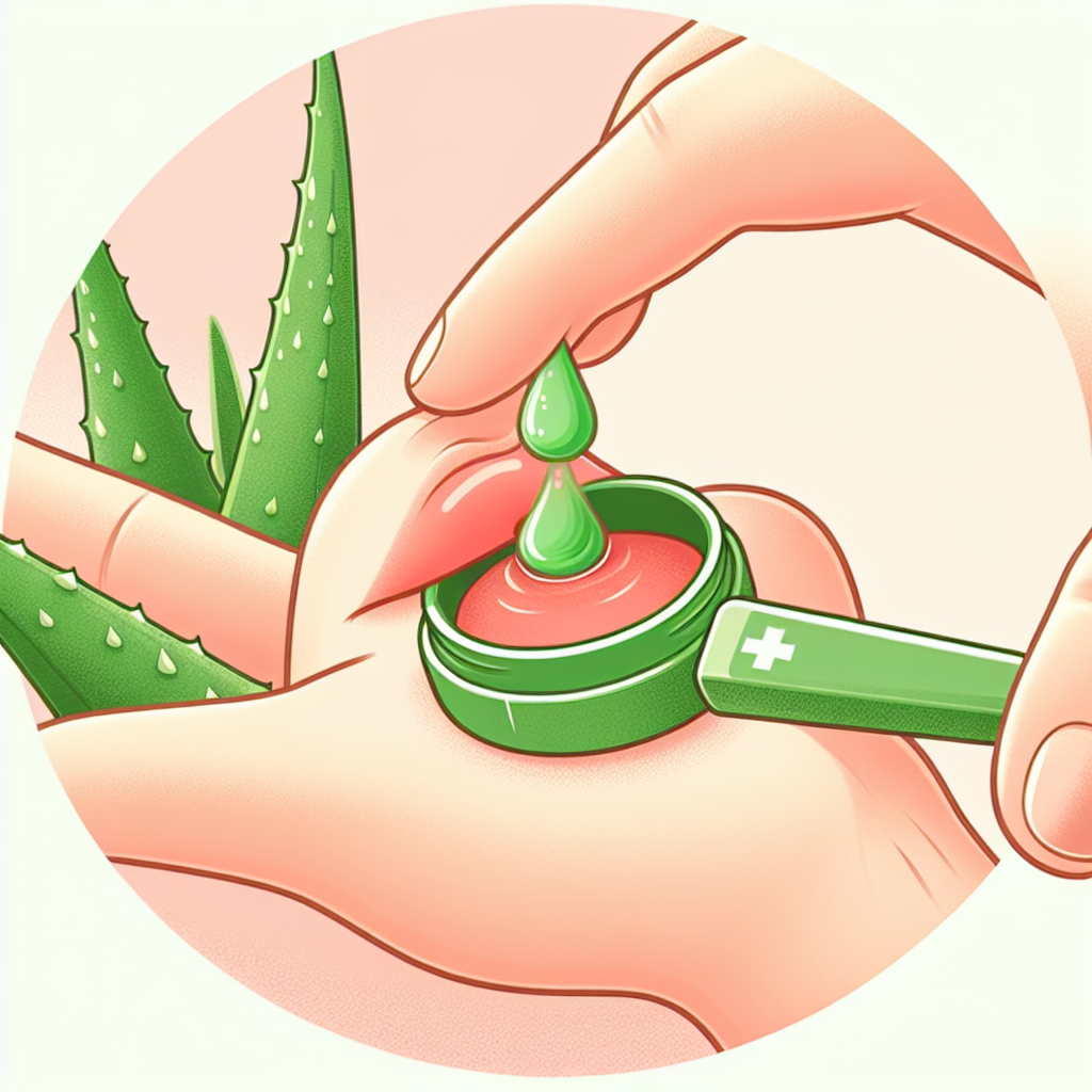 Gel d'aloe vera appliqué directement sur un petit aphte dans la bouche avec un effet apaisant en arrière-plan simple et propre