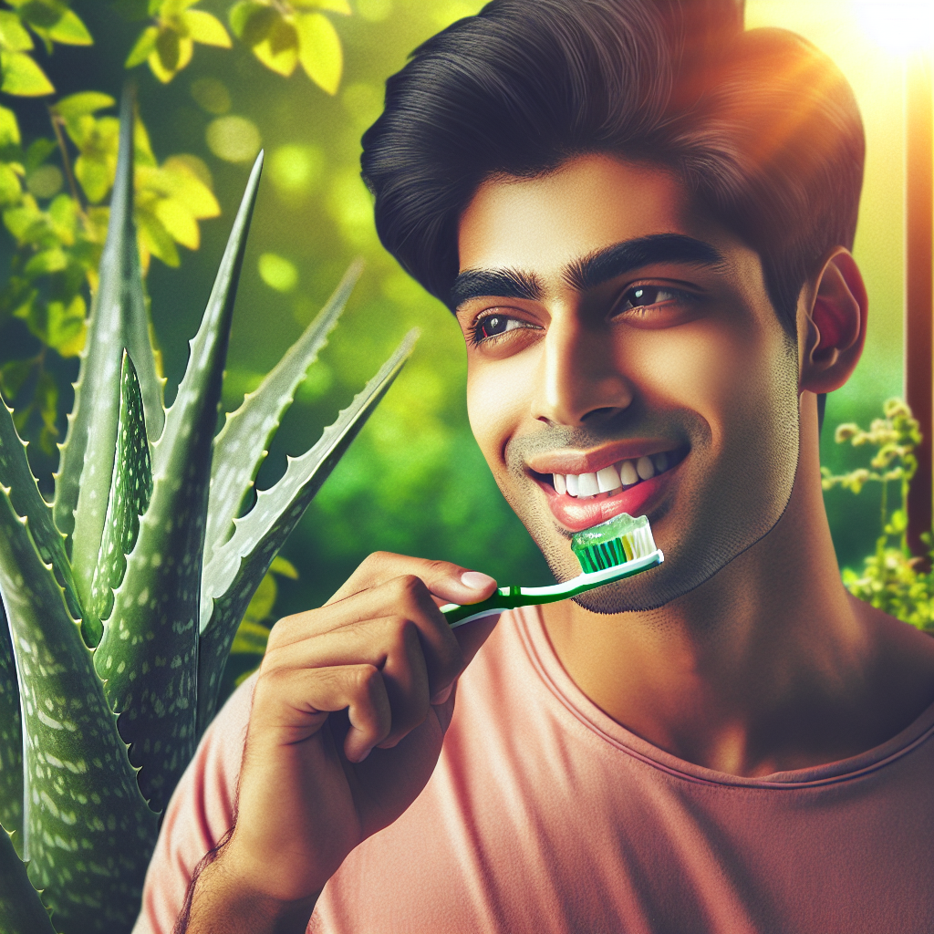 Application de gel d'aloès sur les dents avec une brosse à dents