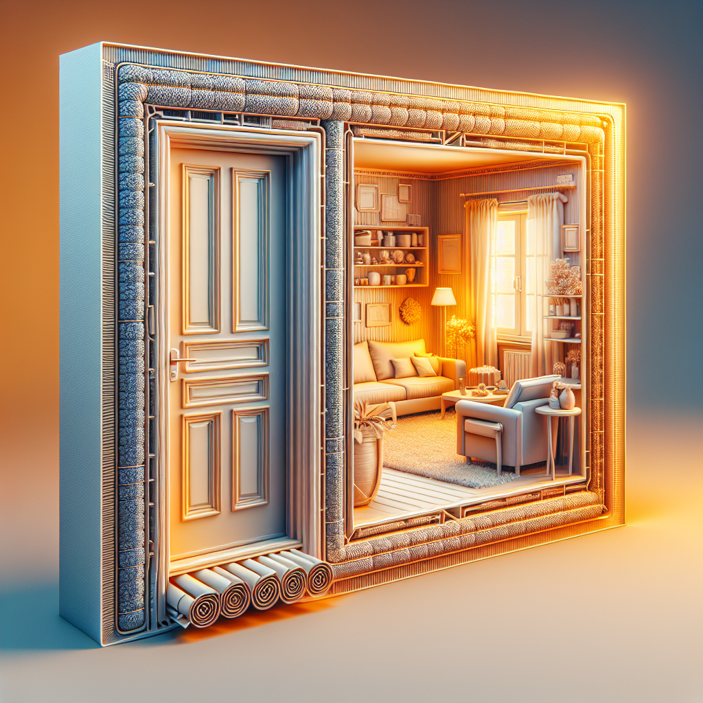 Une porte équipée d'un boudin pour empêcher l'air chaud d'entrer, avec une pièce bien isolée et des fenêtres transparentes.