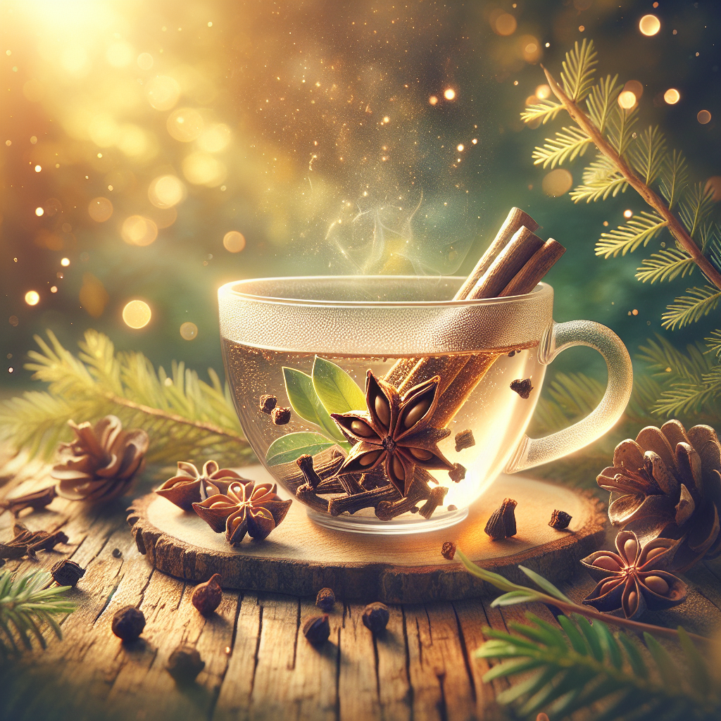 Une infusion apaisante avec des clous de girofle trempant dans de l'eau chaude. Le tout est présenté dans une tasse en verre transparent, montrant les clous de girofle en train d'infuser.