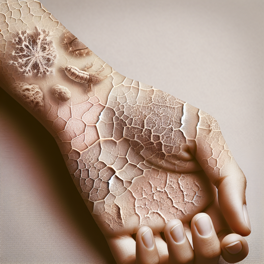 Gros plan sur la peau d'une personne présentant des plaques sèches causées par diverses raisons comme la sécheresse, des réactions allergiques, une infection fongique ou un dysfonctionnement cutané.