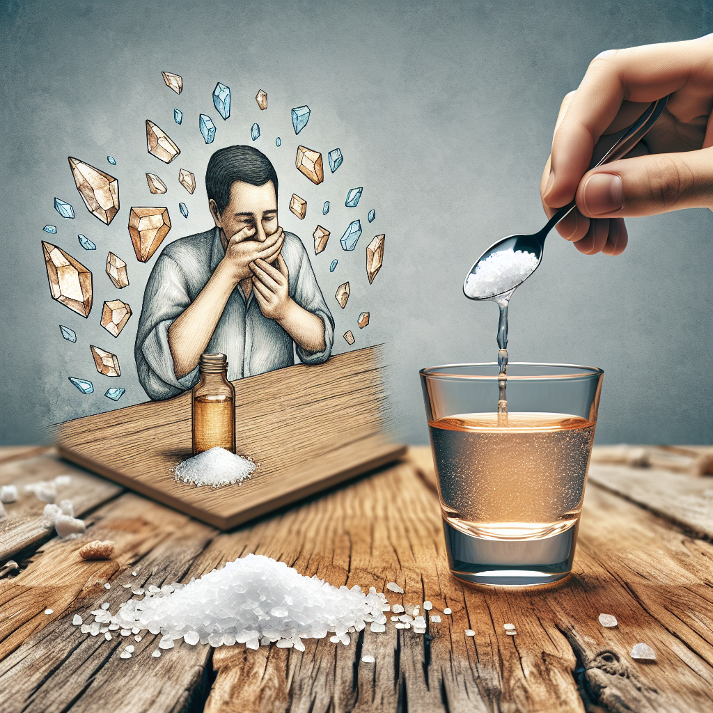 Antiseptique sel de mer, solution de bain de bouche et grains de sel appliqués sur une plaie.