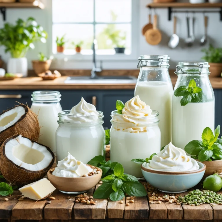 Des alternatives à la crème fraîche sur une table de cuisine.