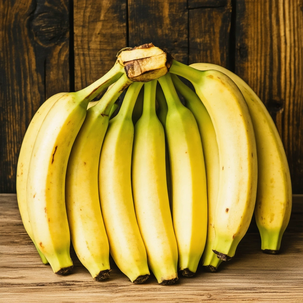 Une belle présentation de bananes mûres sur un fond de cuisine rustique