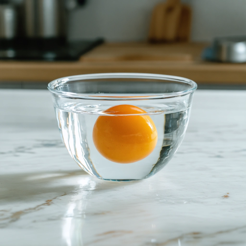 Un œuf frais flottant dans un bol d'eau transparente