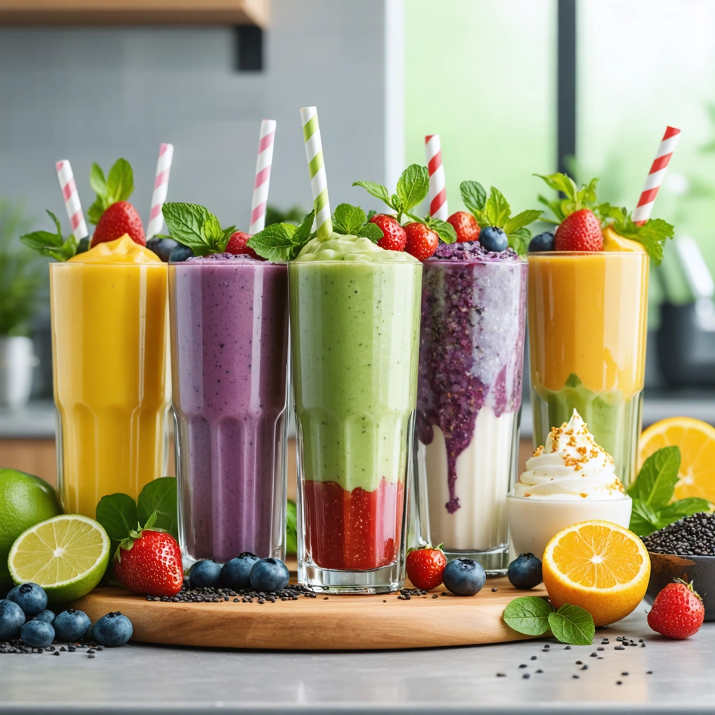 Scènes de cuisine avec graines de chia dans smoothies, puddings et salades
