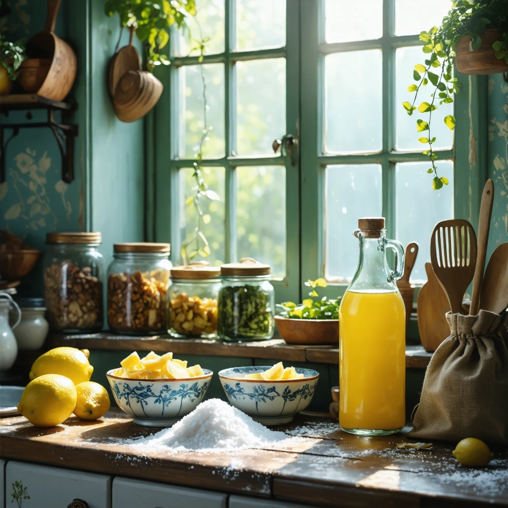 Cuisine vintage avec ingrédients naturels pour éliminer l'humidité.