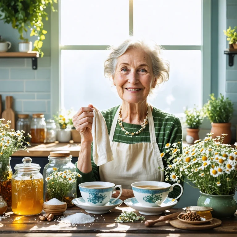 Mamie Colette prépare un remède maison pour la conjonctivite avec des ingrédients naturels.
