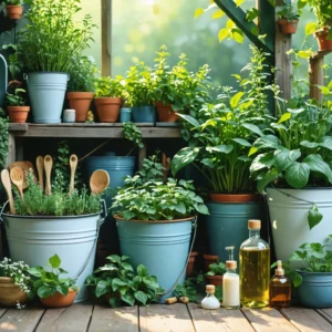 Un jardin fleuri protégé des araignées rouges avec des remèdes naturels, comme du savon noir et du vinaigre blanc.