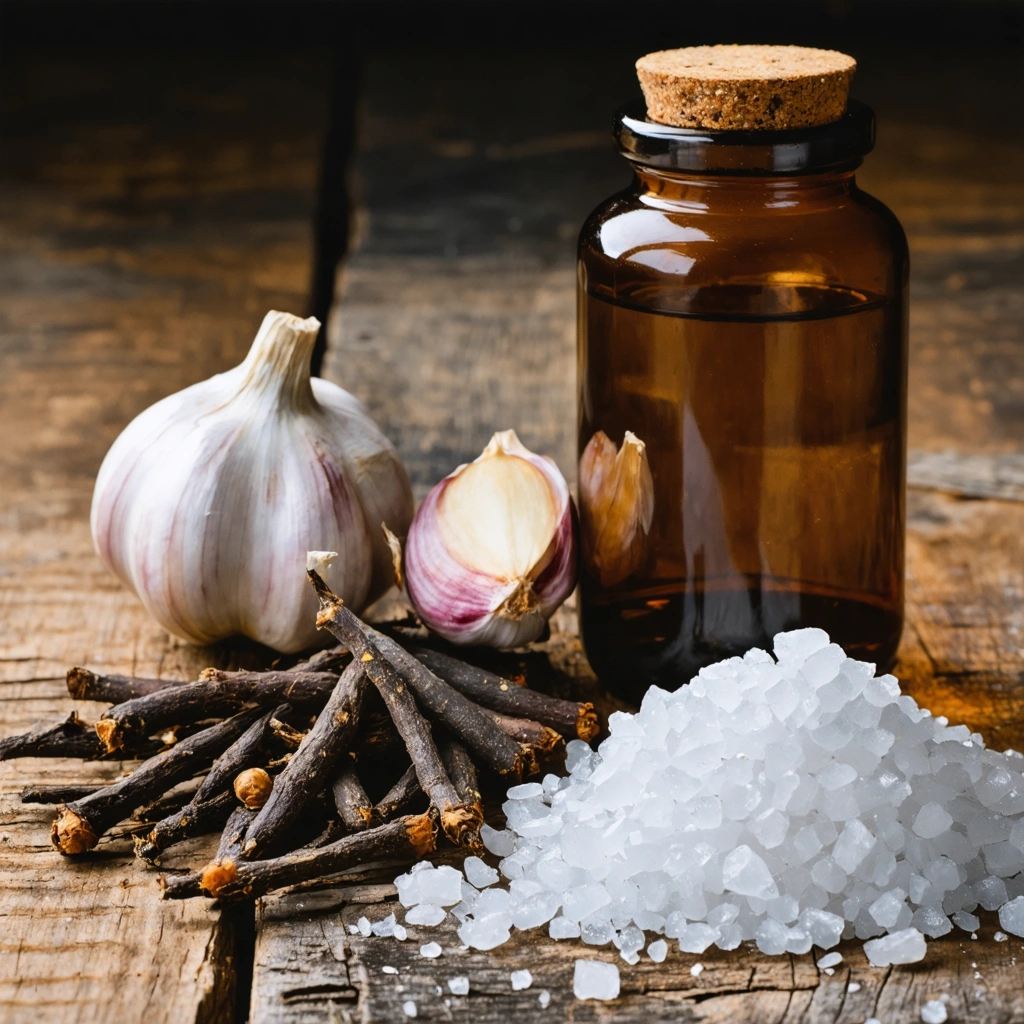 Clous de girofle et verre d'eau salée pour soulager un mal de dents.
