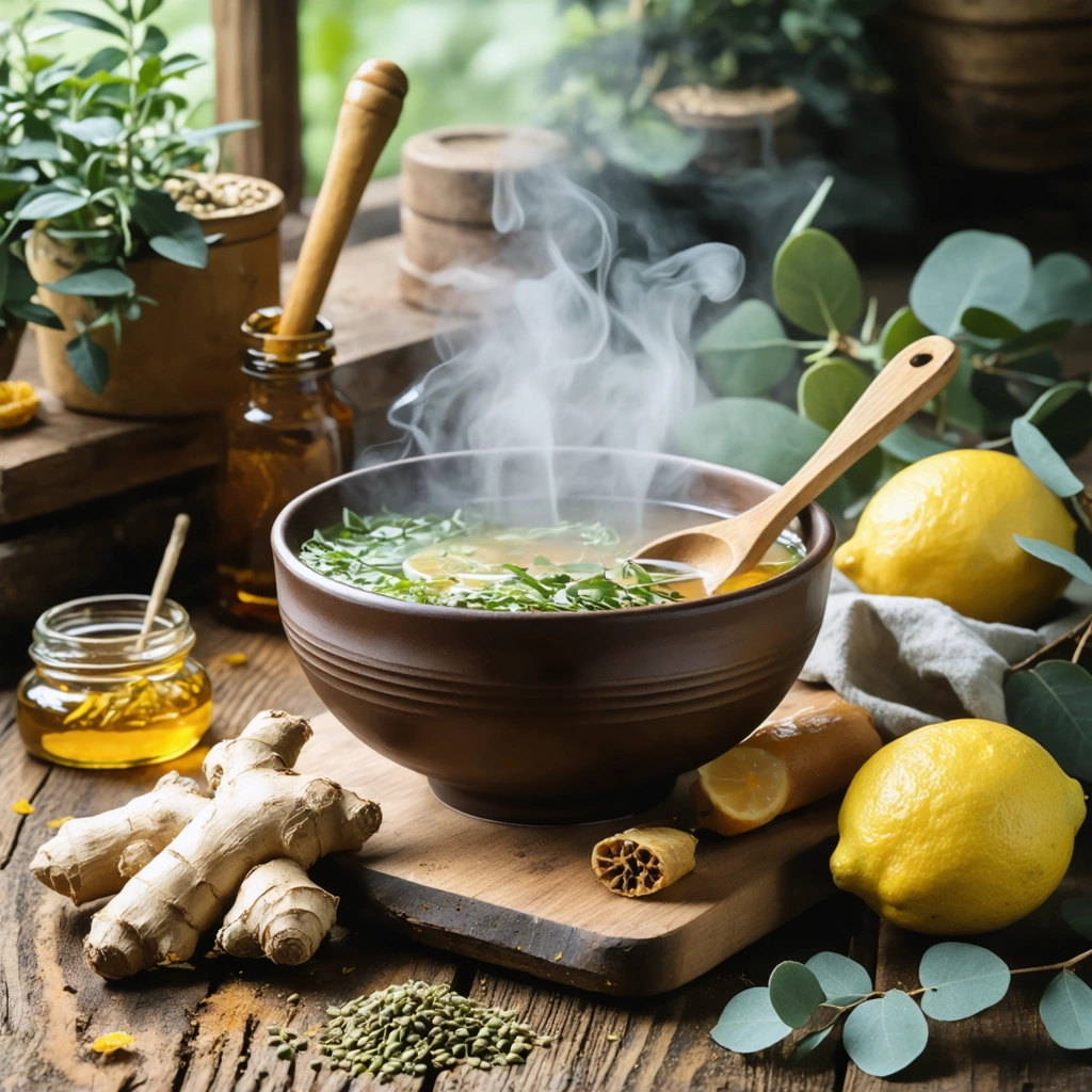 Bol de remède maison avec des ingrédients naturels pour déboucher un nez bouché