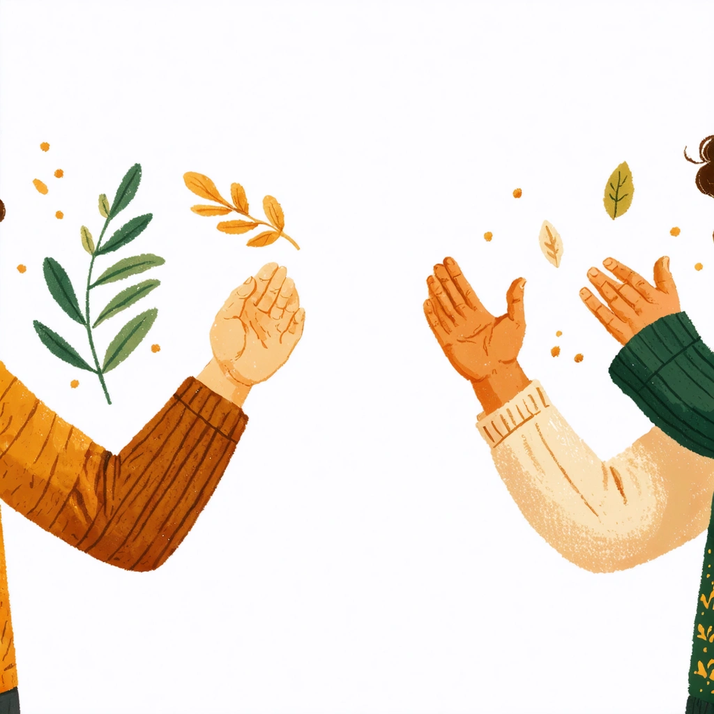 Deux bras humains, l'un ferme et tonique, l'autre avec la peau légèrement relâchée, effectuant des activités quotidiennes comme porter des courses, bercer un bébé et applaudir, dans une ambiance chaleureuse et légère.